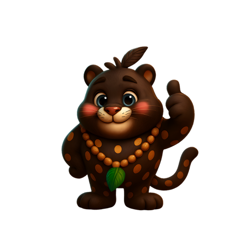 Chocotl jaguar cacao bean archetype with brown fur and polka dot pattern.