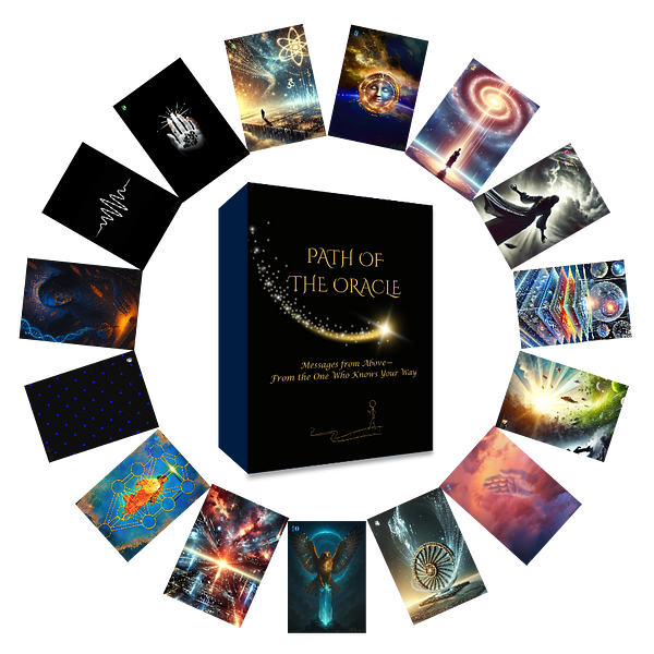 Path of the Oracle card set with tarot cards arranged around a central box.